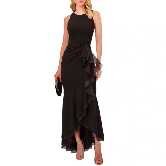 Adrianna Papell Asymmetrical Ruffle Sheath Dress, Black, Size: 4 Adrianna Papell Asymmetrical Ruffle Sheath Dress, Black, Size: 4